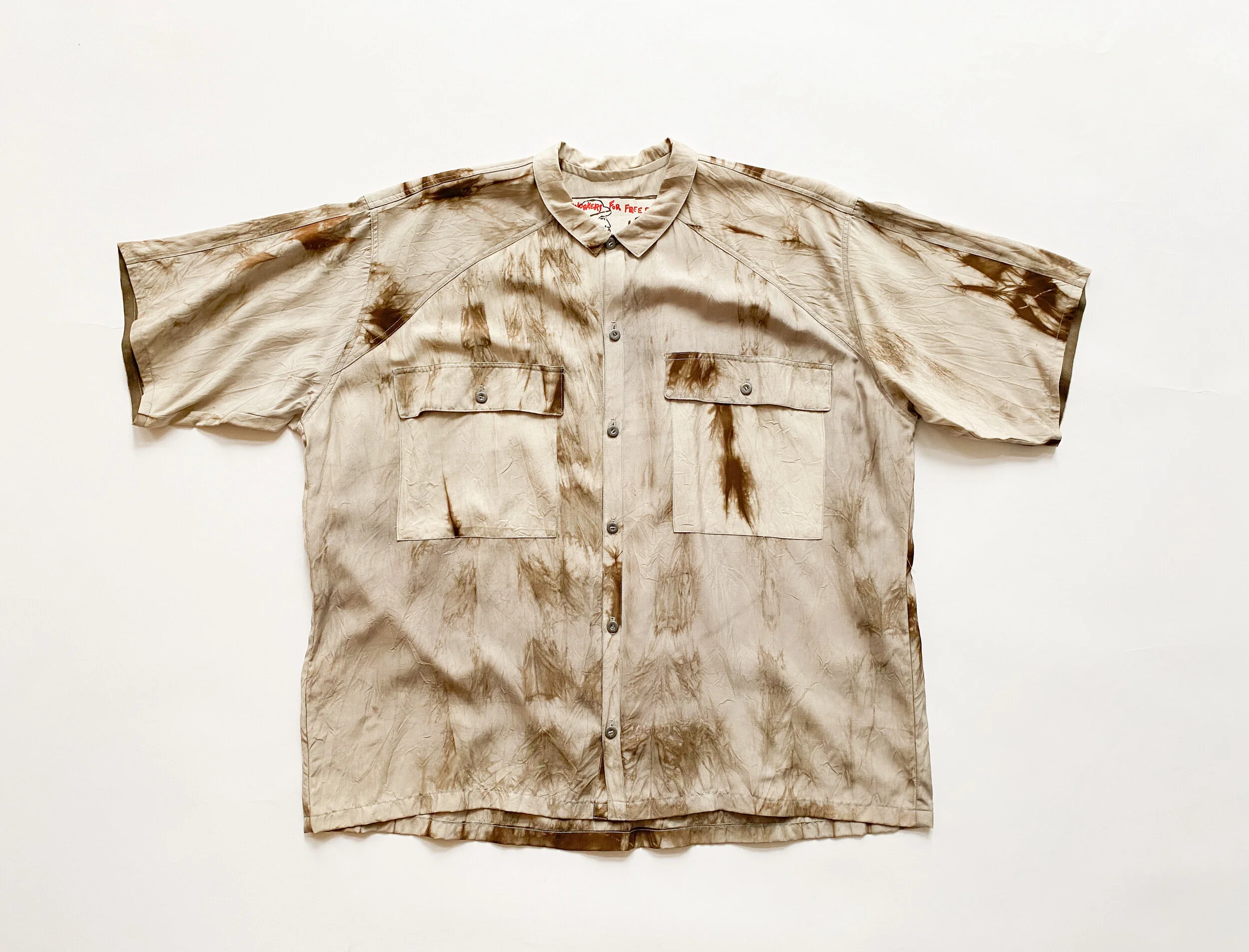 トップス 80s workers for freedom silk shirt Rare 1980s Worker's for Freedom Tie-Dye Silk Camp Shirt